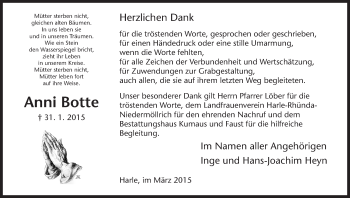 Traueranzeige von Anni Botte von HNA