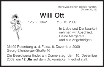 Traueranzeige von Willi Ott von HNA