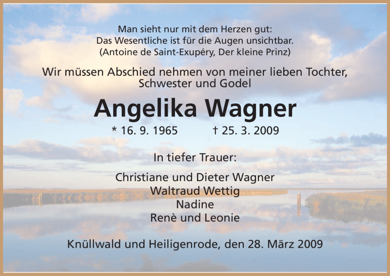  Traueranzeige für Angelika Wagner vom 28.03.2009 aus HNA