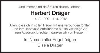 Traueranzeige von Herbert Dräger von HNA