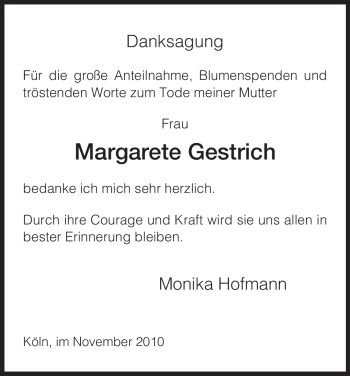 Traueranzeige von Margarete Gestrich von HNA