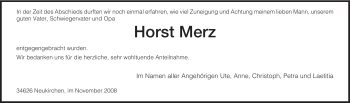 Traueranzeige von Horst Merz von HNA
