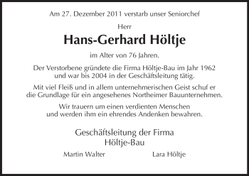 Traueranzeige von Hans-Gerhard Höltje von HNA