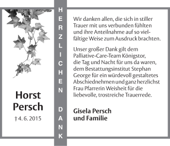 Traueranzeige von Horst Persch von HNA