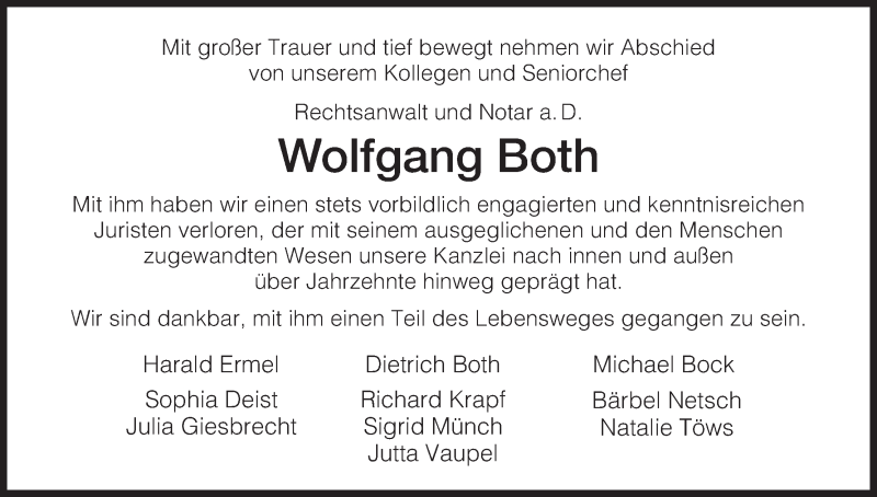  Traueranzeige für Wolfgang Both vom 28.01.2015 aus HNA