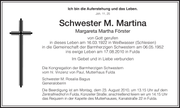 Traueranzeige von Margareta Martha Förster von HNA