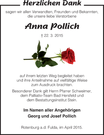 Traueranzeige von Anna Pollich von HNA