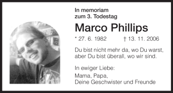 Traueranzeige von Marco Phillips von HNA