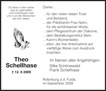 Traueranzeige von Theo Schellhase von HNA