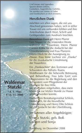 Traueranzeige von Waldemar Stutzki von HNA