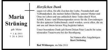 Traueranzeige von Maria Strüning von HNA
