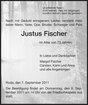 Traueranzeige von Justus Fischer von HNA