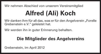 Traueranzeige von Alfred Koch von HNA