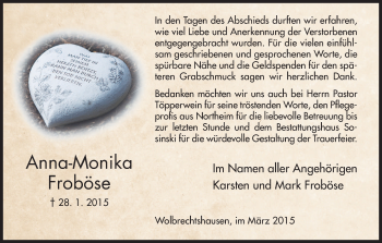 Traueranzeige von Anna-Monika Froböse von HNA