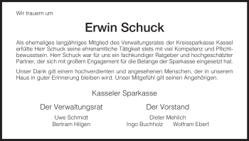 Traueranzeige von Erwin Schuck von HNA