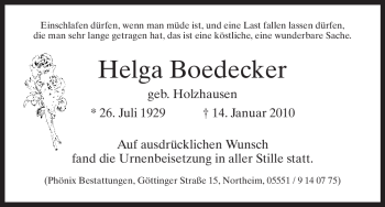 Traueranzeige von Helga Boedecker von HNA