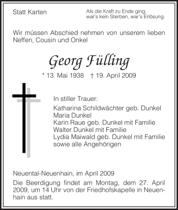 Traueranzeige von Georg Fülling von HNA