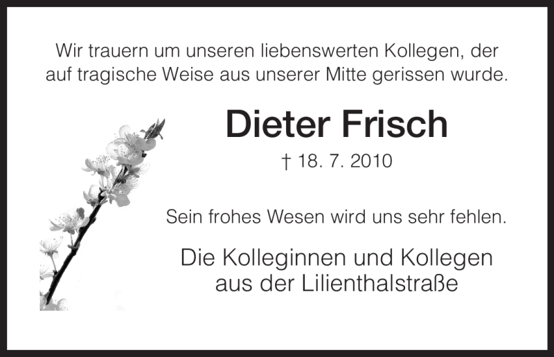  Traueranzeige für Dieter Frisch vom 23.07.2010 aus HNA