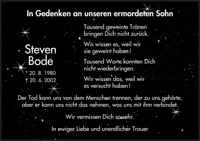  Traueranzeige für Steven Bode vom 20.06.2009 aus HNA