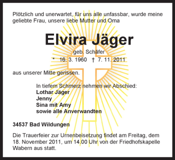 Traueranzeige von Elvira Jäger von HNA