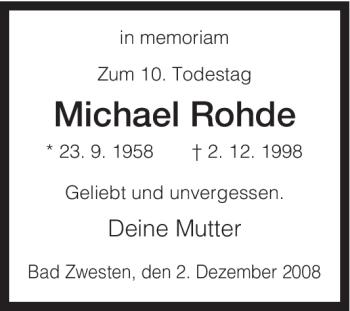 Traueranzeige von Michael Rohde von HNA