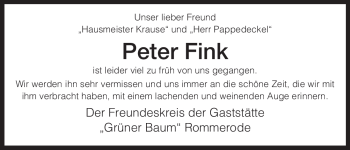 Traueranzeige von Peter Fink von HNA