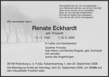Traueranzeige von Renate Eckhardt von HNA