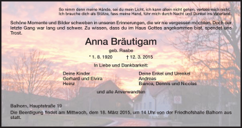 Traueranzeige von Anna Bräutigam von HNA