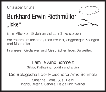 Traueranzeige von Burkhard Erwin Riethmüller von HNA