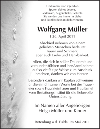 Traueranzeige von Wolfgang Müller von HNA