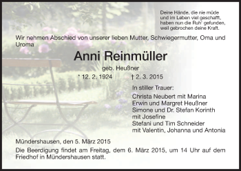 Traueranzeige von Anni Reinmüller von HNA