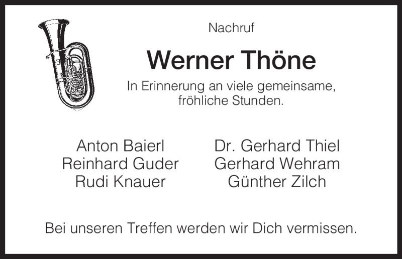  Traueranzeige für Werner Thöne vom 20.03.2010 aus HNA