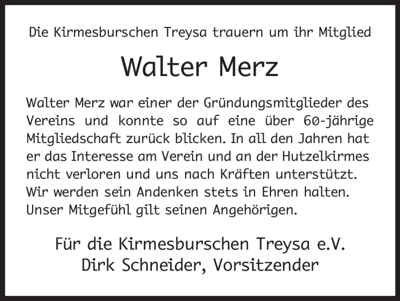  Traueranzeige für Walter Merz vom 06.07.2010 aus HNA
