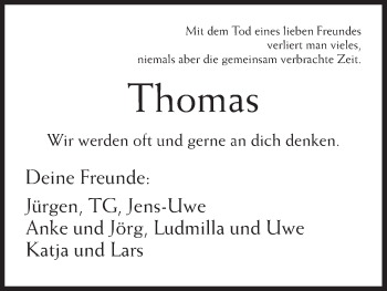 Traueranzeige von Thomas  von HNA