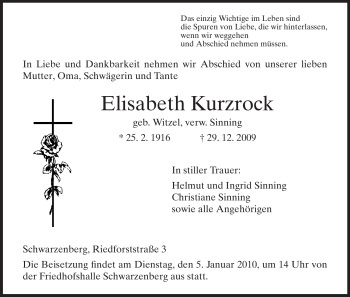 Traueranzeige von Elisabeth Kurzrock von HNA