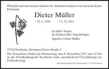 Traueranzeige von Dieter Müller von HNA