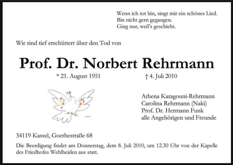  Traueranzeige für Norbert Rehrmann vom 06.07.2010 aus HNA