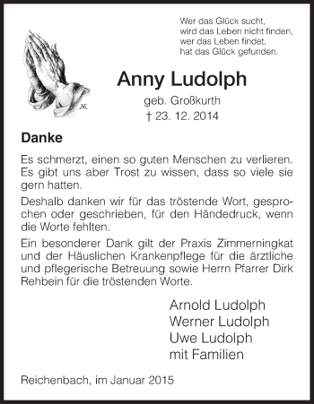 Traueranzeige von Anny Ludolph von HNA