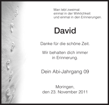 Traueranzeige von David Unbekannt von HNA