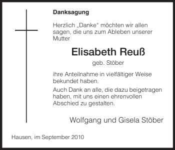 Traueranzeige von Elisabeth Reuß von HNA