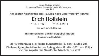 Traueranzeige von Erich Hollstein von HNA