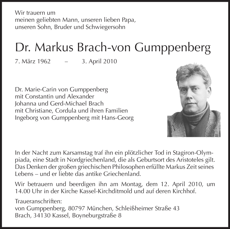  Traueranzeige für Markus Brach-von Gumppenberg vom 09.04.2010 aus HNA