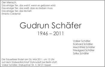 Traueranzeige von Gudrun Schäfer von HNA