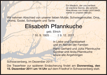 Traueranzeige von Elisabeth Pfannkuche von HNA