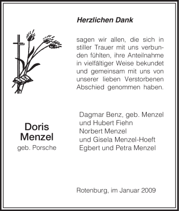 Traueranzeige von Doris Menzel von HNA