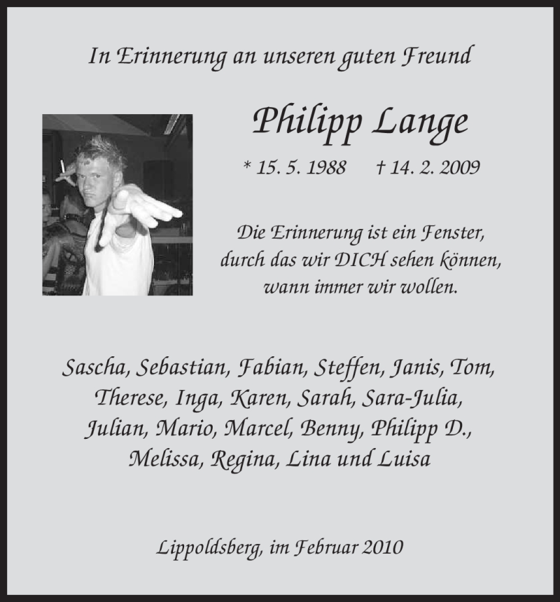  Traueranzeige für Philipp Lange vom 13.02.2010 aus HNA