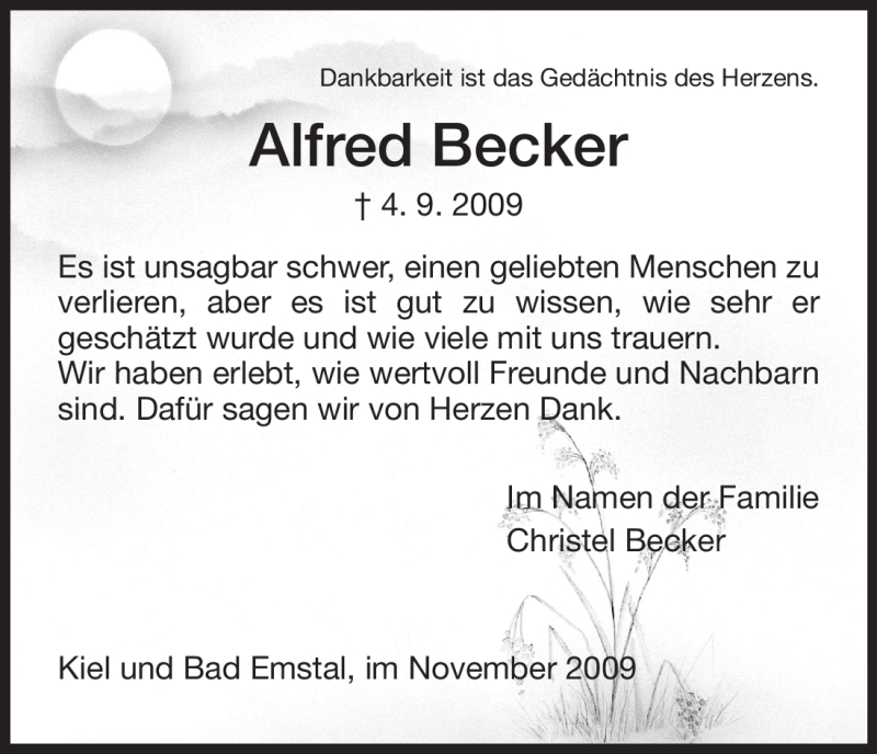  Traueranzeige für Alfred Becker vom 31.10.2009 aus HNA