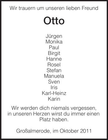 Traueranzeige von Otto Unbekannt von HNA