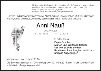 Traueranzeige von Anni Nauß von HNA