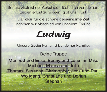 Traueranzeige von Ludwig  von HNA